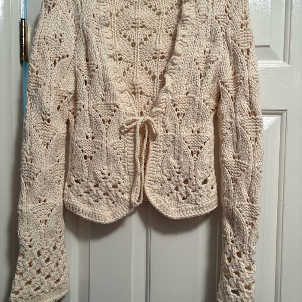 The Limited Crochet Tie-Front Cardigan - Cream